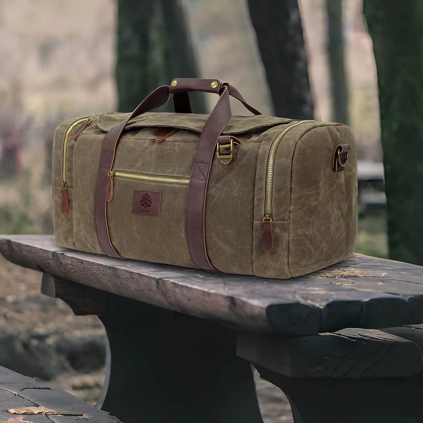 Duffle Bag for Travel, 50L Waxed Canvas Duffle Bag Vintage Travel Bag Overnight Bag with Shoes Compartment Men (Vintage Grey, Large-50L)
