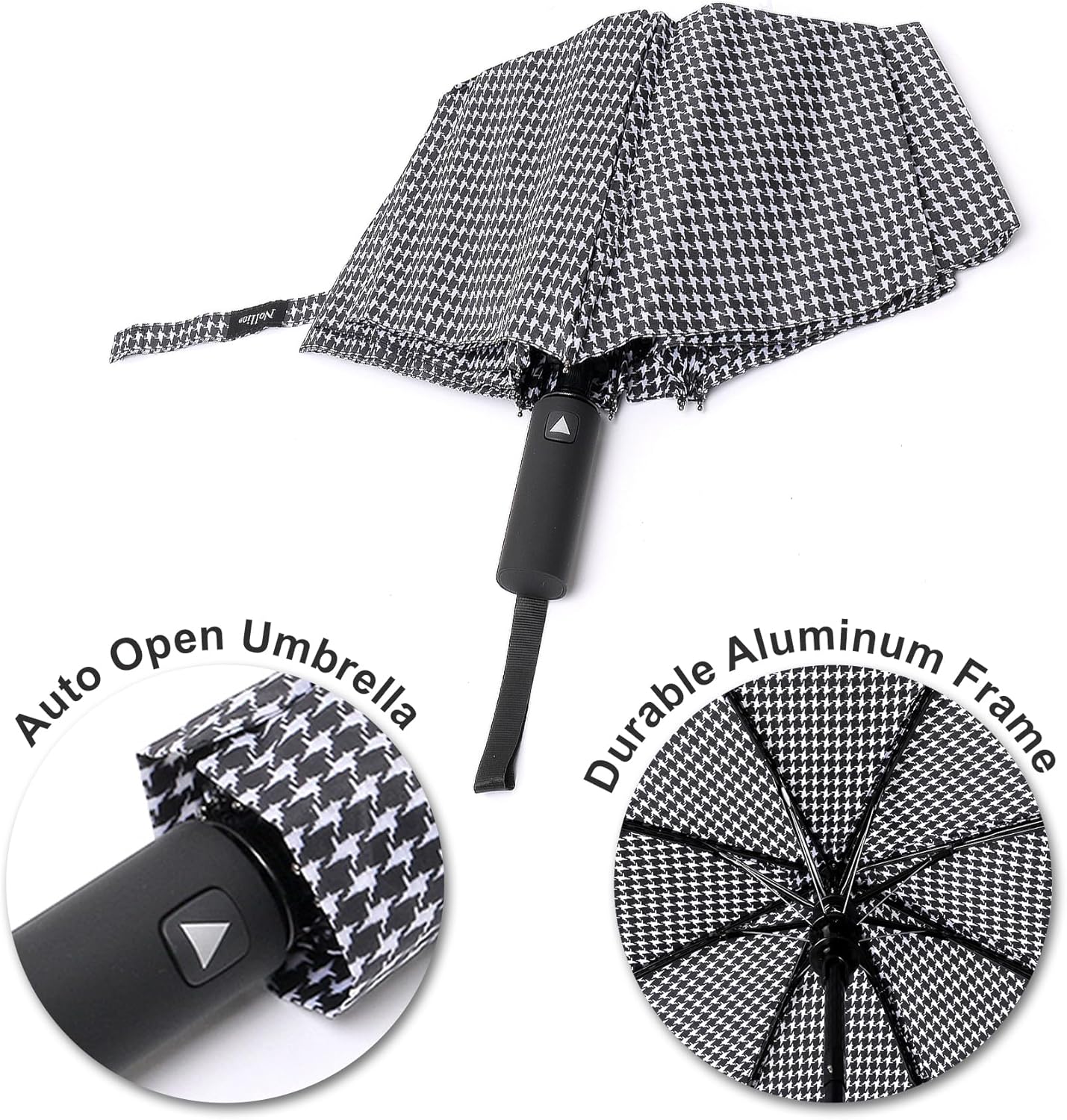 Nollia Windproof Automatic Travel Umbrella, Compact Portable with Reinforced Ribs for Sun & Rain