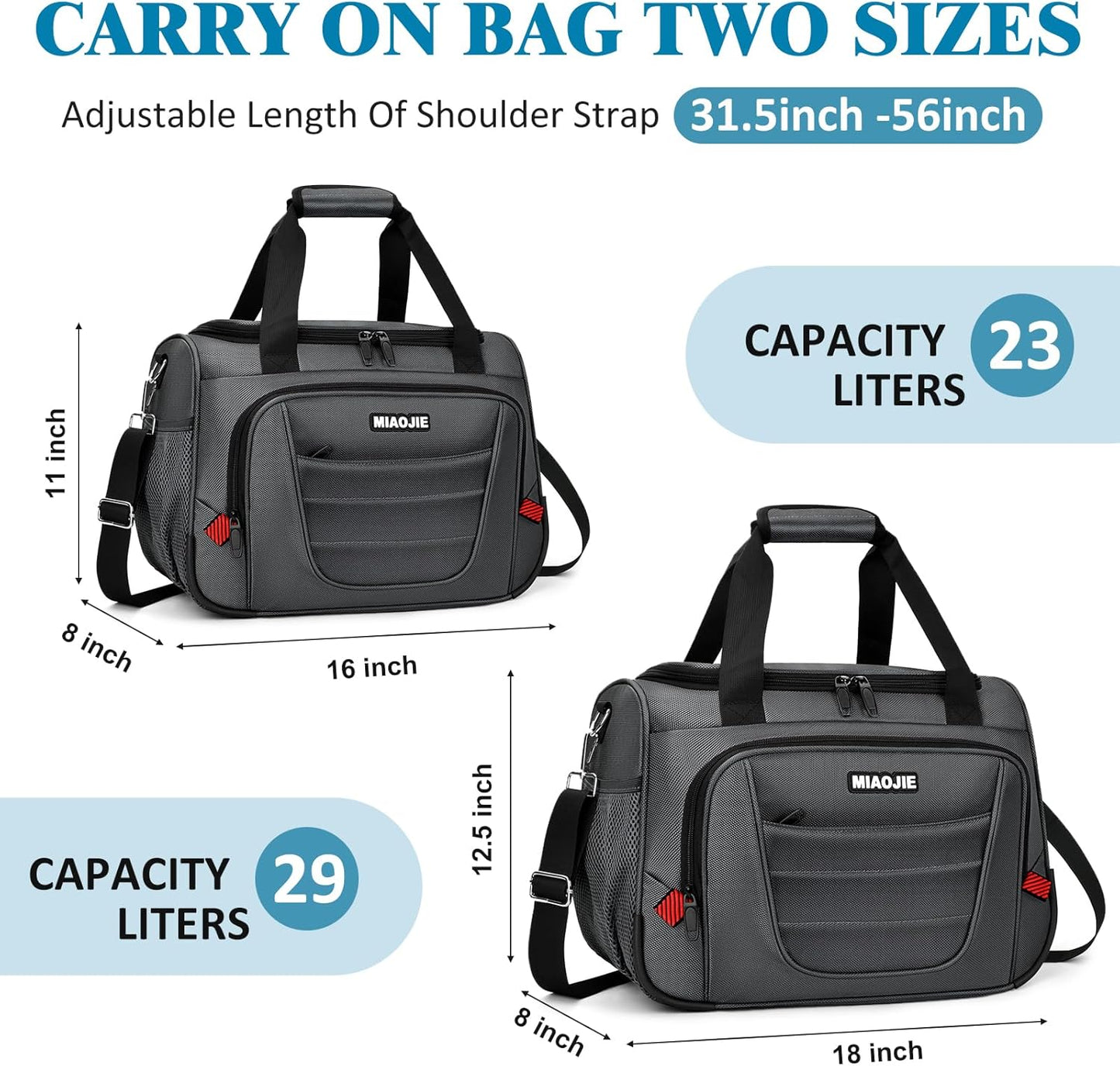 Underseat Carry On luggage Bag Airplanes Personal Item Bags, Gym Bag for Men Weekender Overnight Travel Tote Bag Shoulder Small Softside Carry on Luggage Travel Duffel Bags For Men Women -16 IN Grey