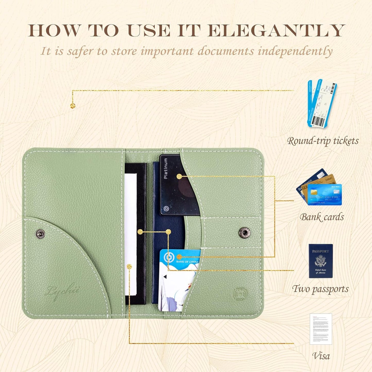 Lychii Passport Holder, Slim Passport Cover Travel Wallet with RFID Blocking, PU Leather Protector Pouch Protective Case for Passports, Boarding Pass, ID Cards