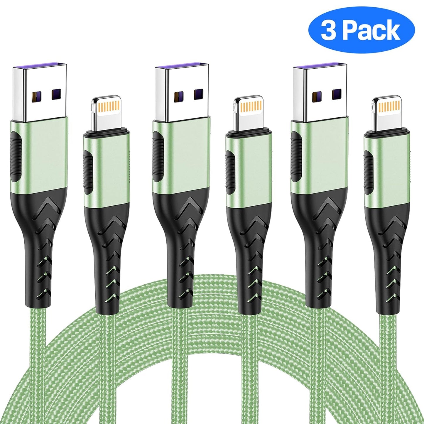 Durcord Compatible with iPhone Charger,3Pack 6FT USB A Cable for Phone Charger Cable, Fast Phone Charging Cord Compatible with Phone Xs Max/XS/XR/X/8/7/6S/6/Plus/SE/Pad(Lightning Green)