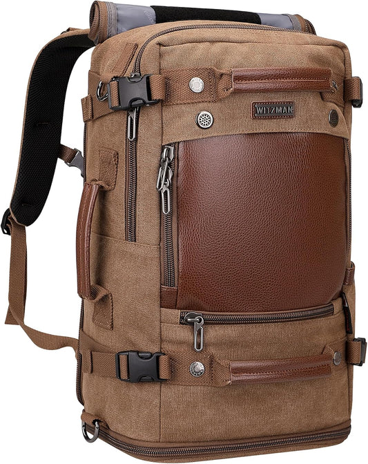 WITZMAN Travel Backpack for Men Women Carry on Luggage Backpack Canvas Rucksack Duffel bag with Shoe Compartment（A2020 Brown）