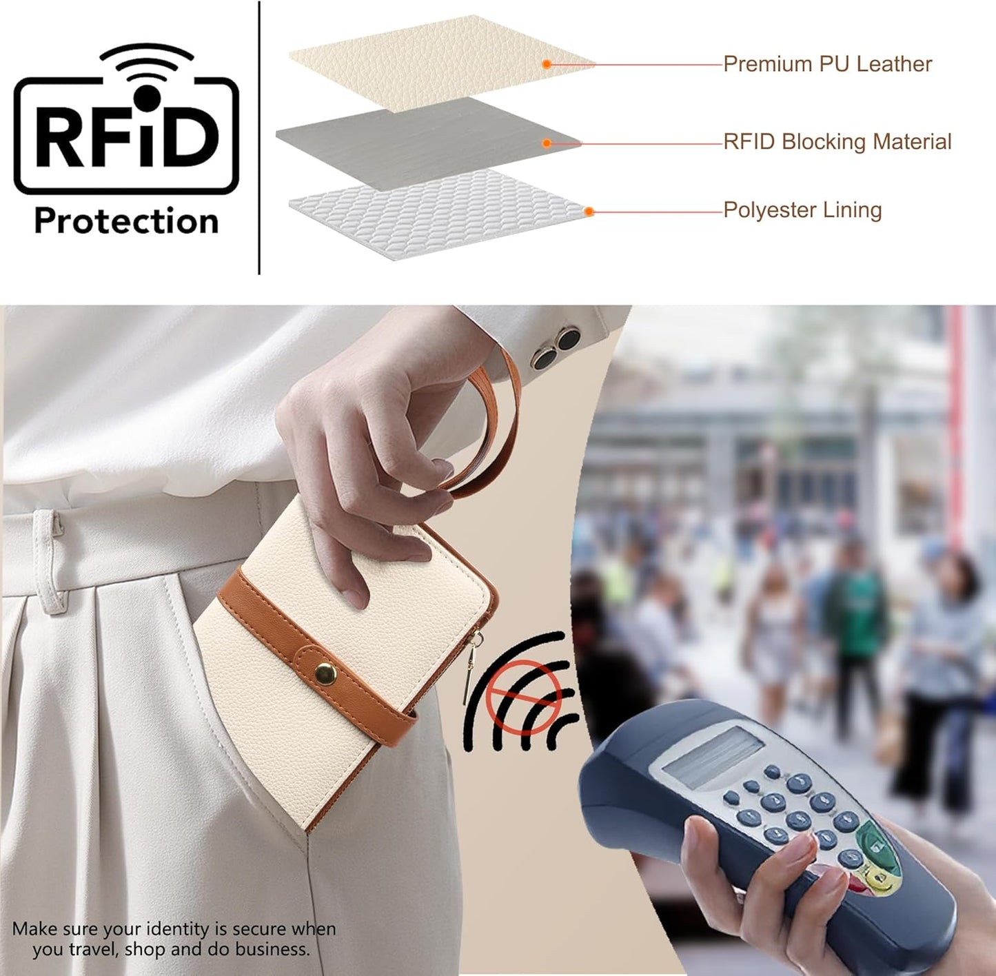 Small Wallet Women RFID Blocking Vegan Leather Slim Thin Bifold Credit Card Wallet Passport Holder Ladies Travel Wallet Mini Purse with Zipper Pocket