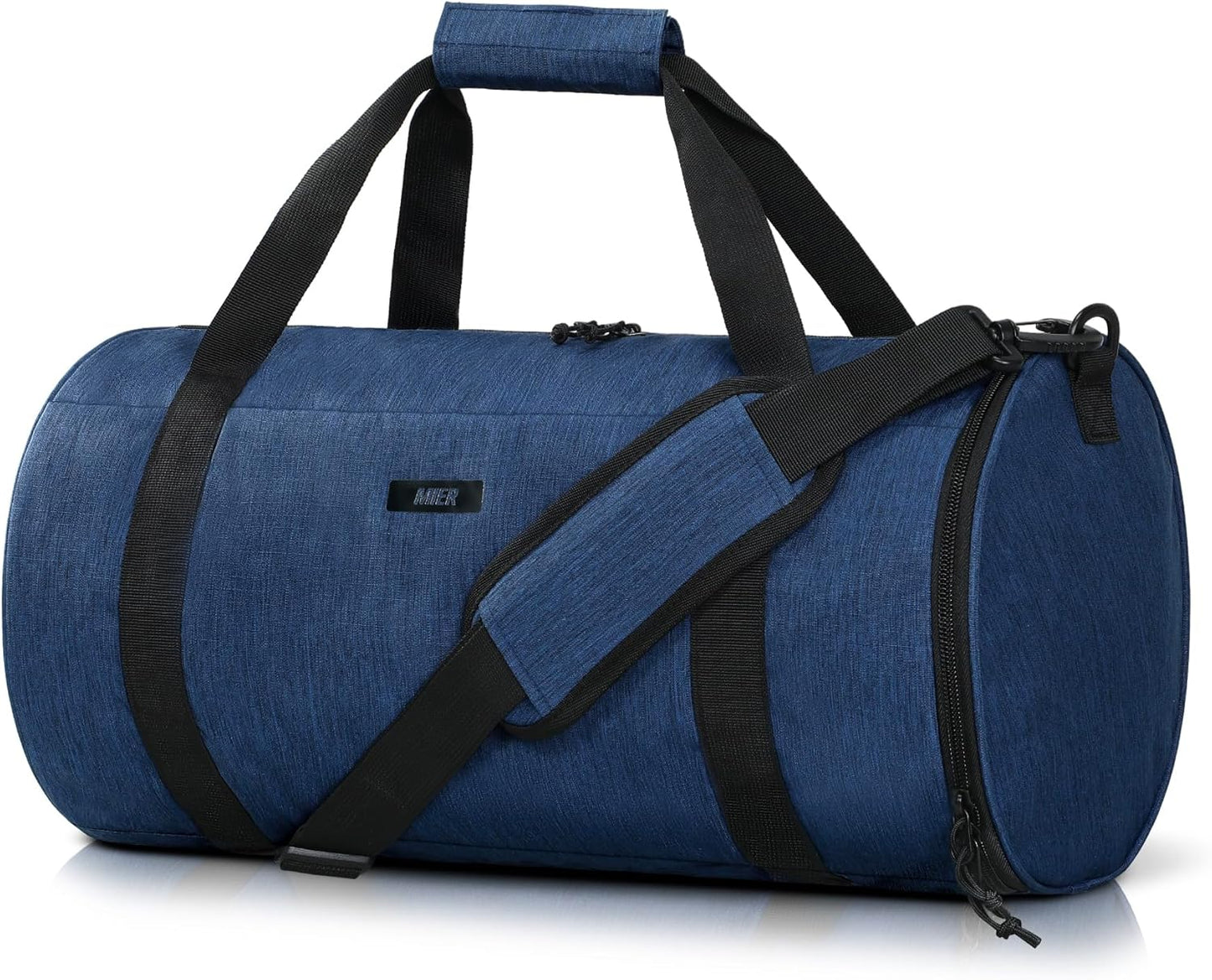 MIER Gym Bag Round Duffle Bag with Shoe Compartment & Wet Pocket, Lightweight Carry on Duffel for Men Women Workout Fitness Travel Sports, 24L, Navy