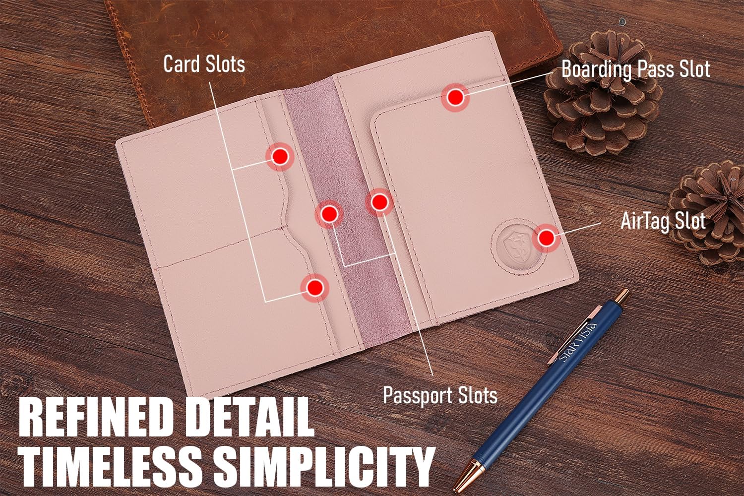 STAR VISTA Albatross Leather Travel Passport Holder, Minimalist Design, Calfskin Leather Case for