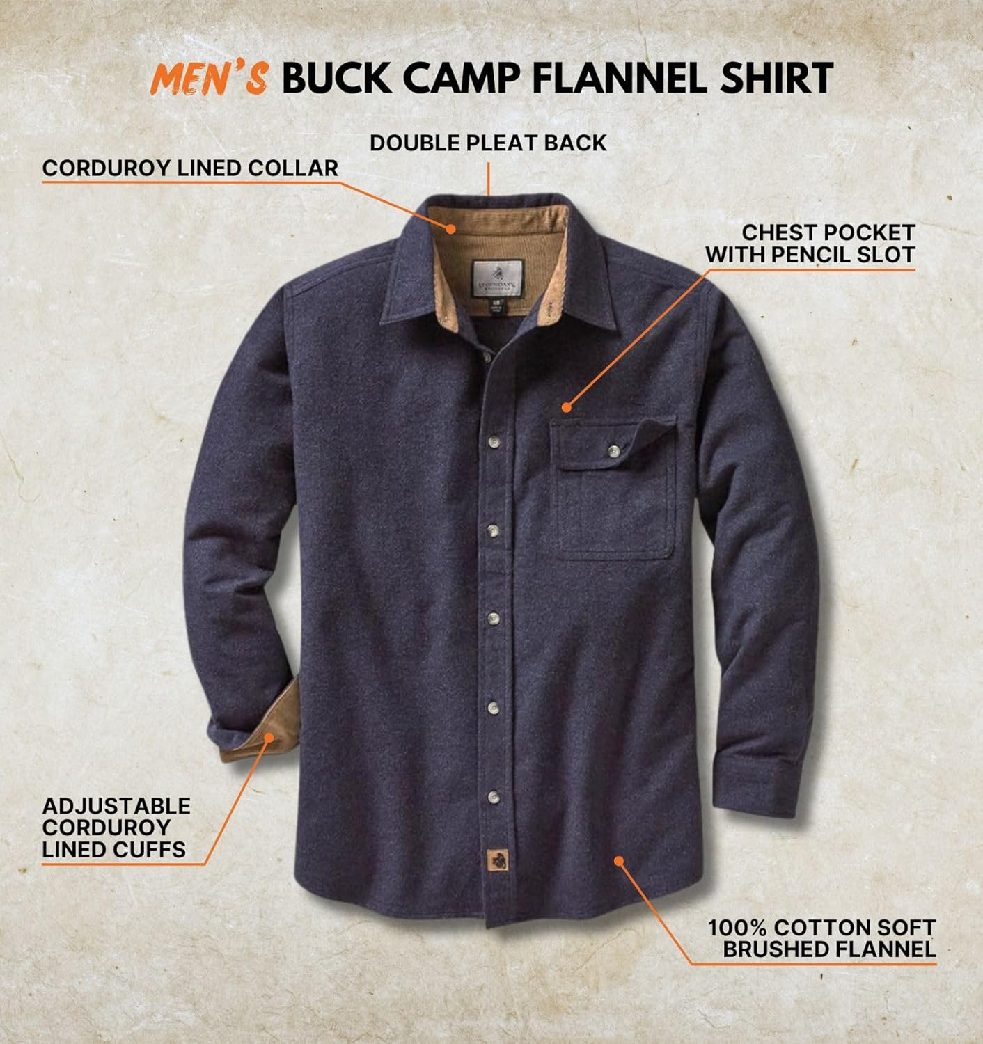 Legendary Whitetails Men's Flannel Shirt Long Sleeve Button Down 100% Cotton
