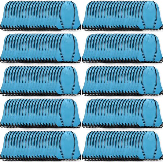 200Pcs Drawstring Backpack Bulk Cinch Sackpack Drawstring Bags Nylon for Gym Party Trip(Sky Blue)