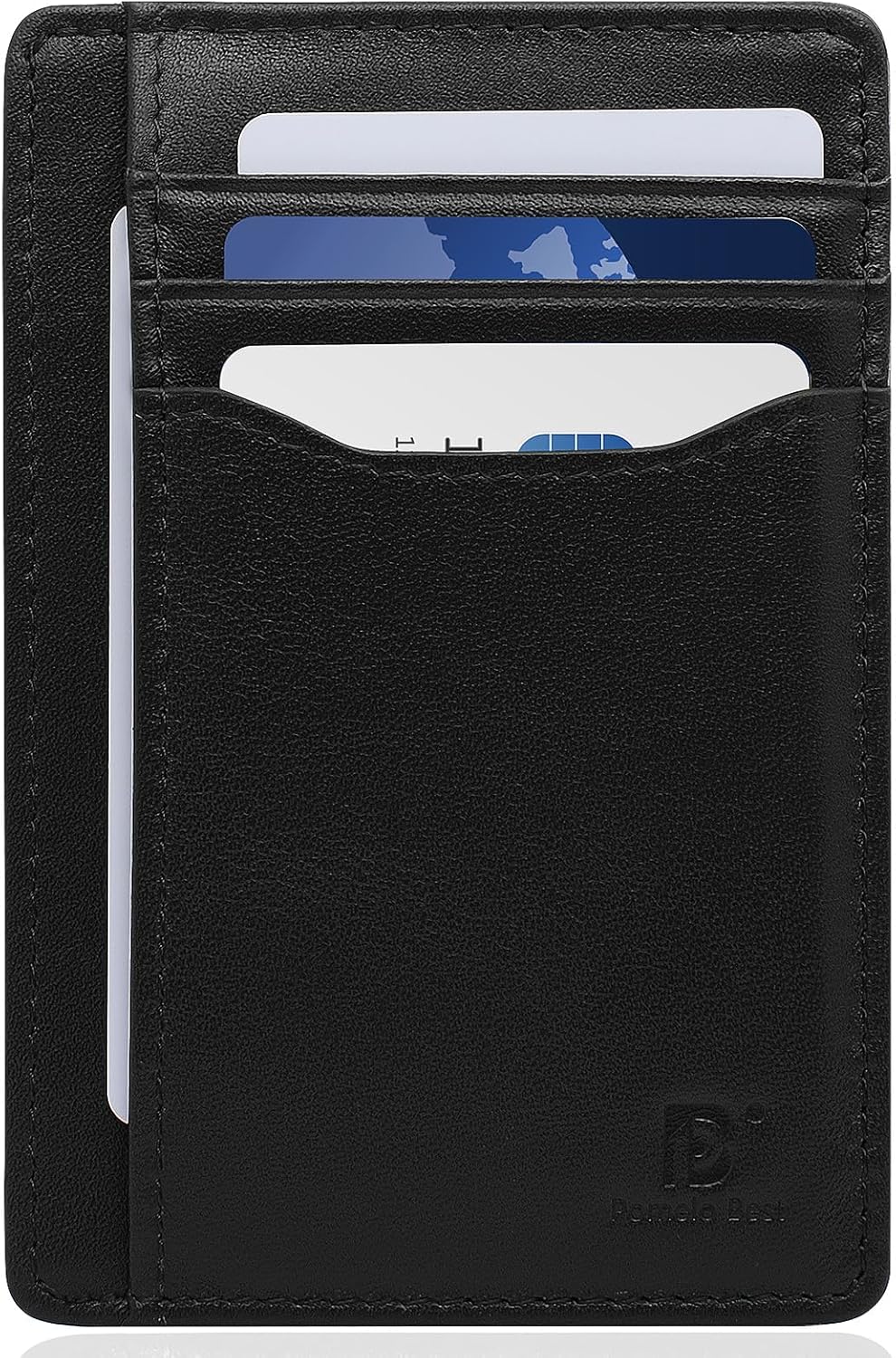 Pomelo Best Top Grain Genuine Leather Wallet for Men and Women, Slim Minimalist Front Pocket RFID Blocking Card Holder for Travel, Gifts, Black