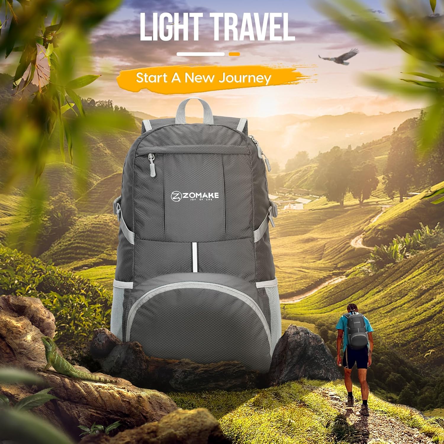 ZOMAKE Lightweight Packable Backpack 35L, Light Foldable Backpacks Water Resistant Collapsible