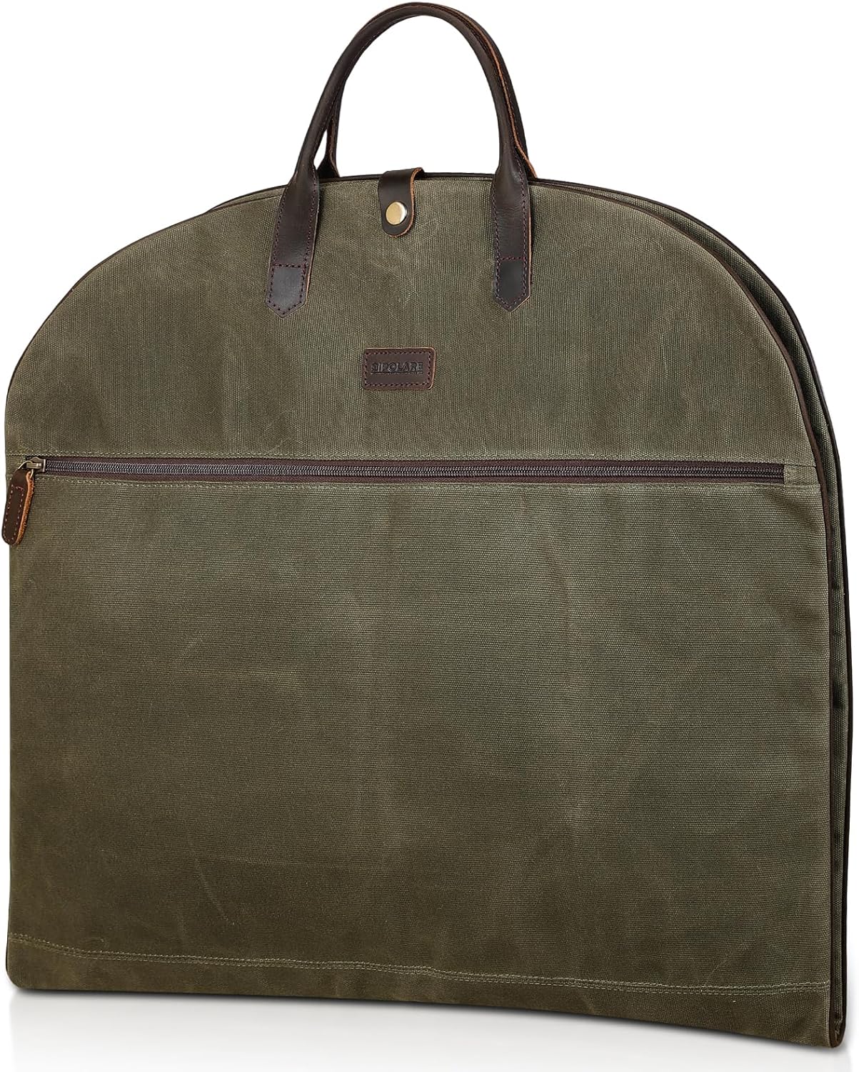 Polare 43” Waxed Canvas Full Grain Leather Trim Carry On Garment Bag for Travel, Waterproof Dust-Proof Foldable Hanging Suitcase Weekender Garment Cover with YKK Zipper (Army Green)