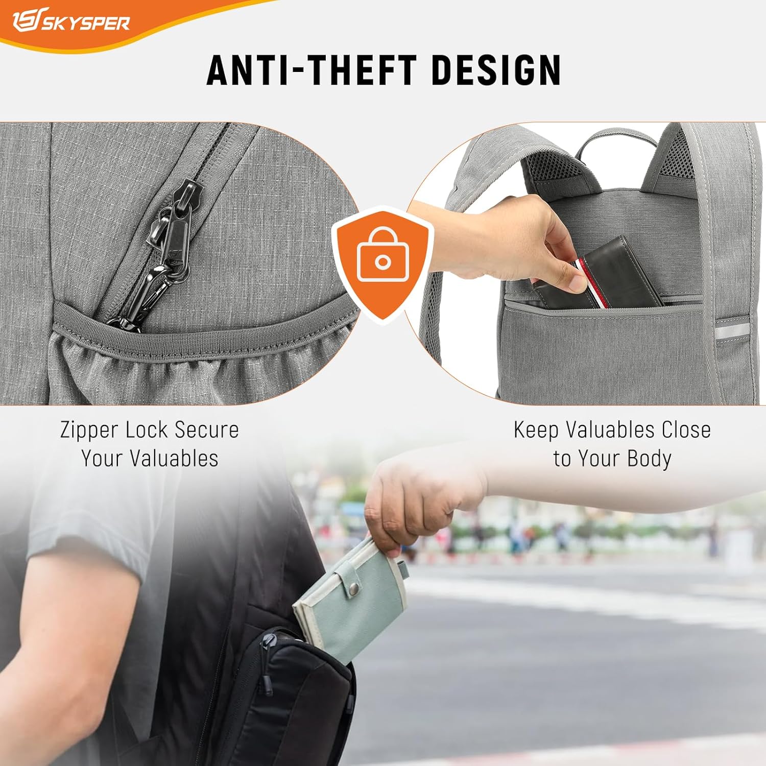 SKYSPER Anti Theft Hiking Backpack, 18L RFID Packable Travel Daypack, Lightweight Foldable Back