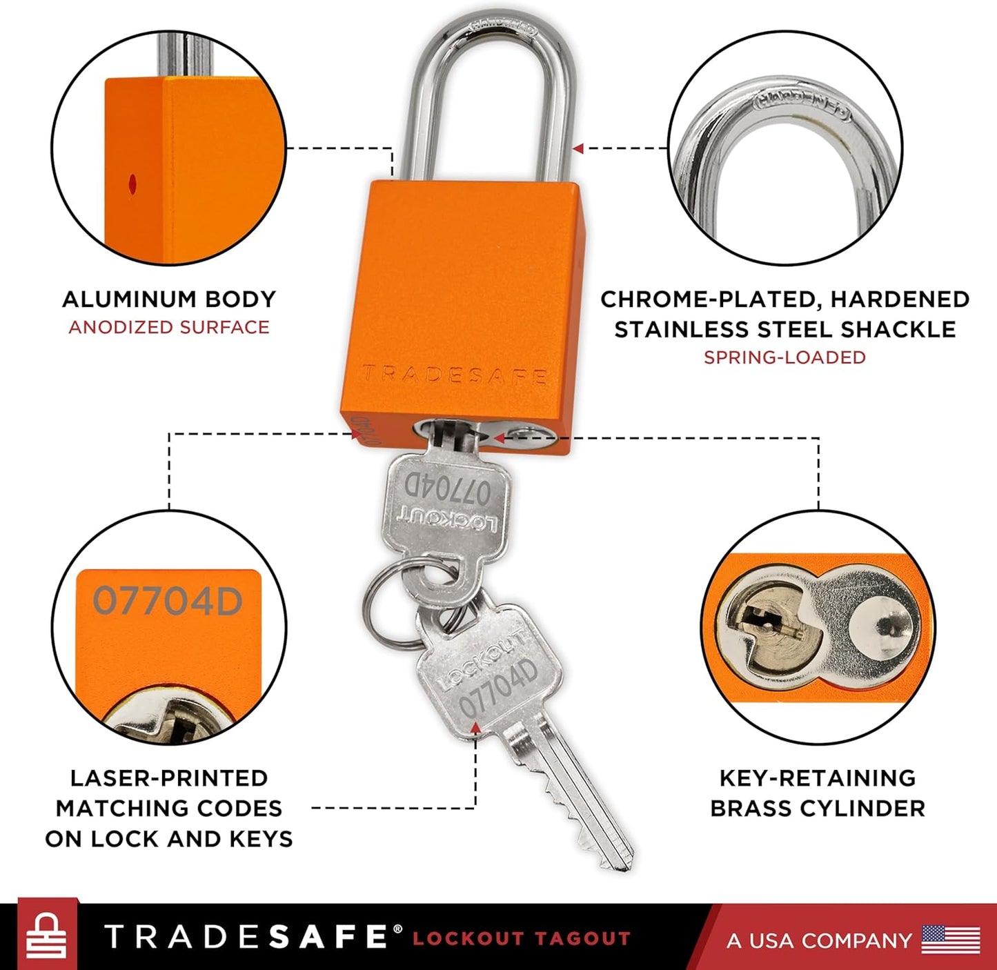 TRADESAFE Lockout Tagout Locks Set - 10 Orange Aluminum Loto Locks, Keyed Different Lock Out Tag Out Padlocks, 2 Keys Per Lockout Padlock, OSHA Compliant