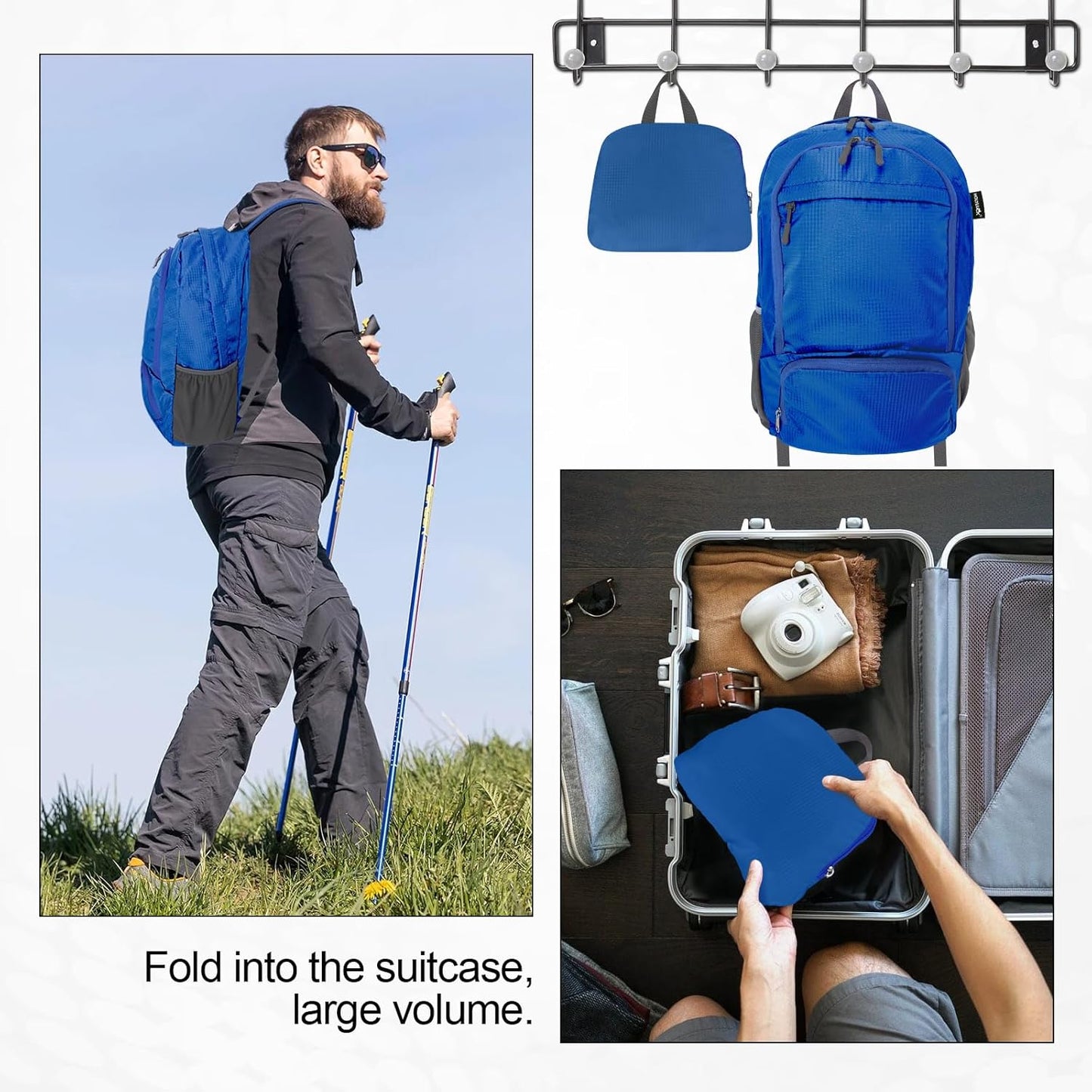 HOLYLUCK 20L lightweight packable Hiking Daypack Foldable Backpack for Men Women Small Travel Outdoor Foldable Shoulder Bag-dark blue