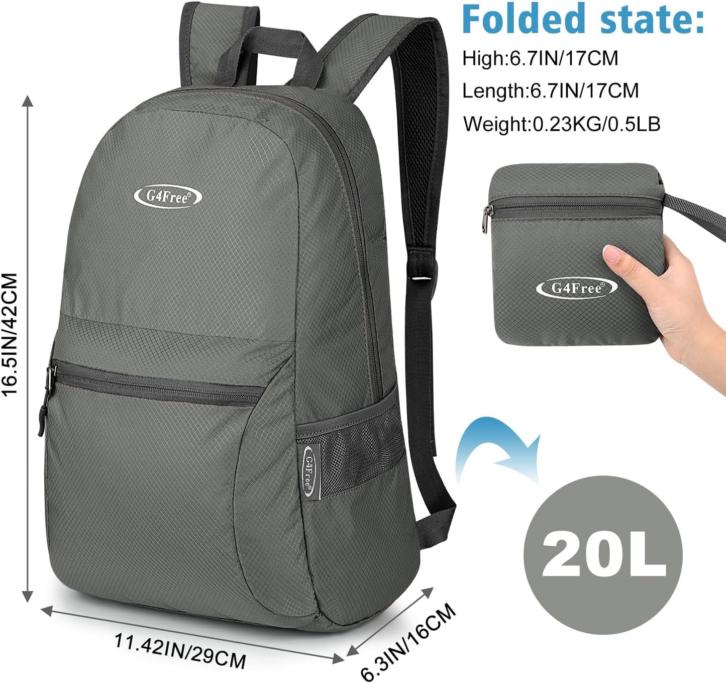 G4Free 20L Lightweight Packable Backpack Travel Hiking Daypack Foldable Backpack for Men Women
