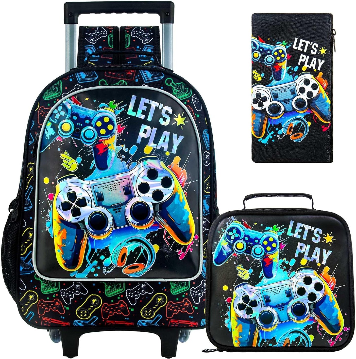 3PCS Rolling Backpack for Girls and Boys， Kids Unicorn Dinosaur Wheeled Bookbag