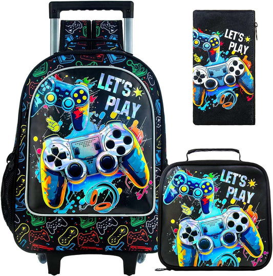 3PCS Rolling Backpack for Girls and Boys， Kids Unicorn Dinosaur Wheeled Bookbag
