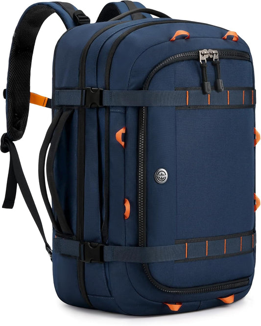 Tolaccea Travel Backpack, TSA Flight Approved Carry On Laptop Backpack for Women Men, Dual Laptop Storage for 17.3" and 15.6" Laptop, Large Luggage Backpack 40-45L Expandable (Navy Blue)