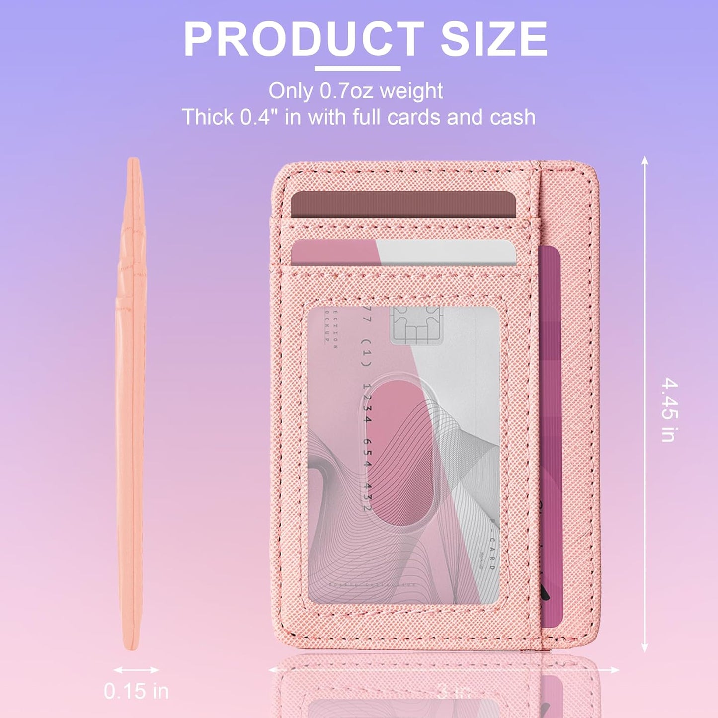 Hoewina Slim Wallet for Men, Credit Card Holder Wallet, Minimalist Design - RFID Blocking Front Pocket Leather Thin Wallet for Men and Women（Cross Peach Powder）