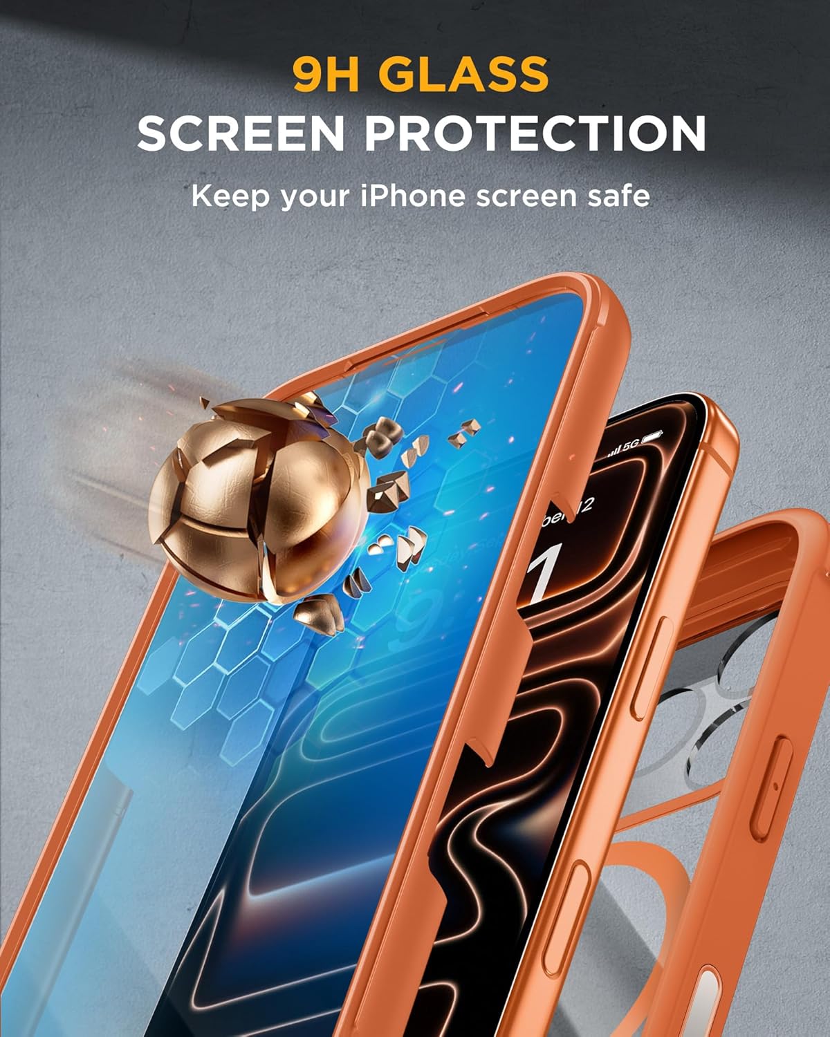 Miracase Magnetic for iPhone 17 Pro Case 6.3" [Compatible with MagSafe] Full-Body Phone Case with Built-in Glass Screen Protector & Camera Control,Drop Proof iPhone 17 Pro Cover, Orange