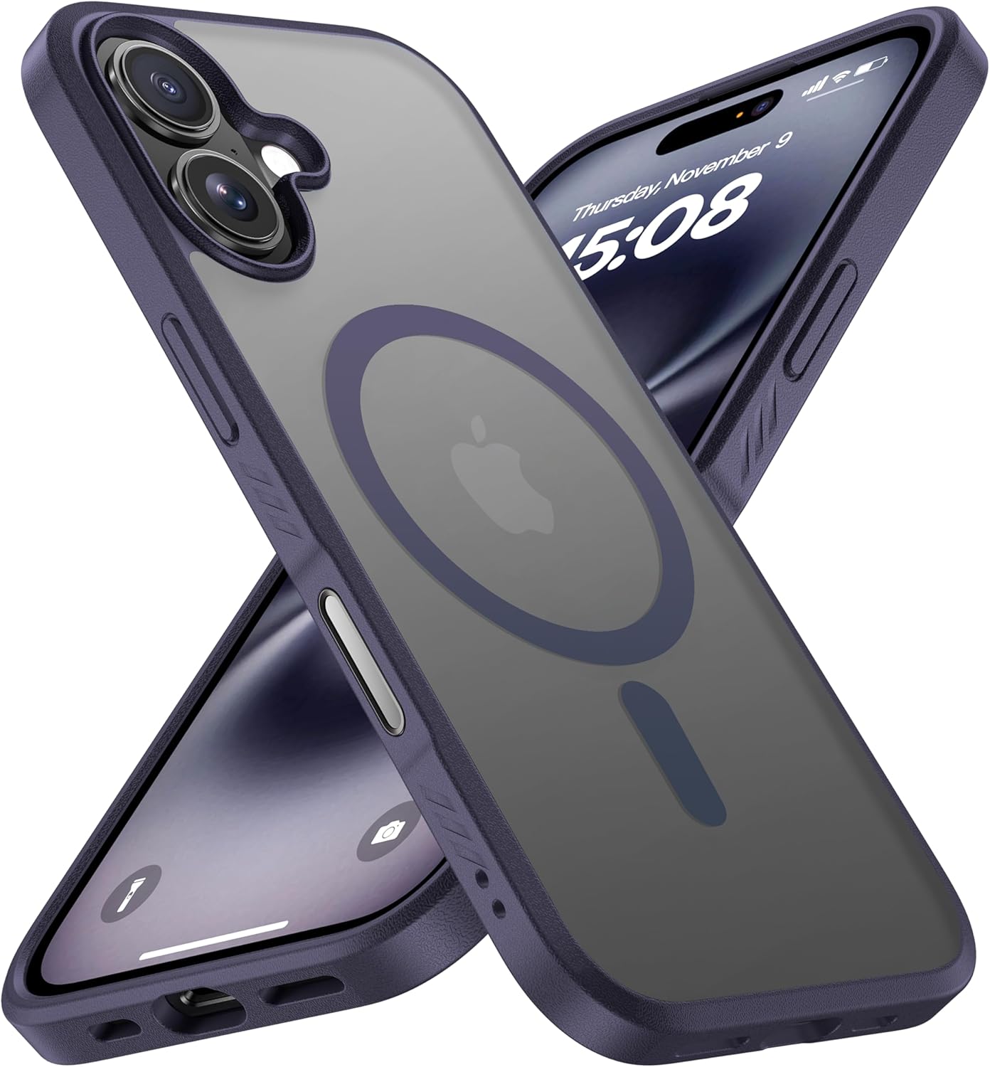 CellEver Strong Magnetic for iPhone 16 Case with Camera Control Capture Button [Camera Protection] [Military Drop Protection] [Compatible with MagSafe] Slim Translucent Matte Cover, Deep Purple