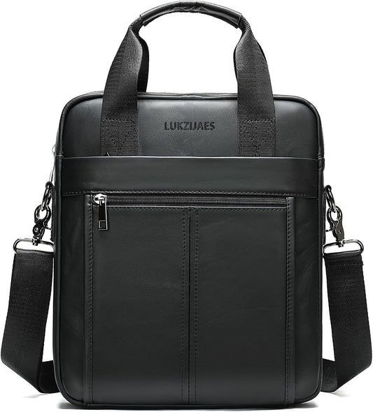 LUKZIJAES Genuine Leather Shoulder Messenger Bag for Men Adjustable Shoulders Sling Crossbody Bags