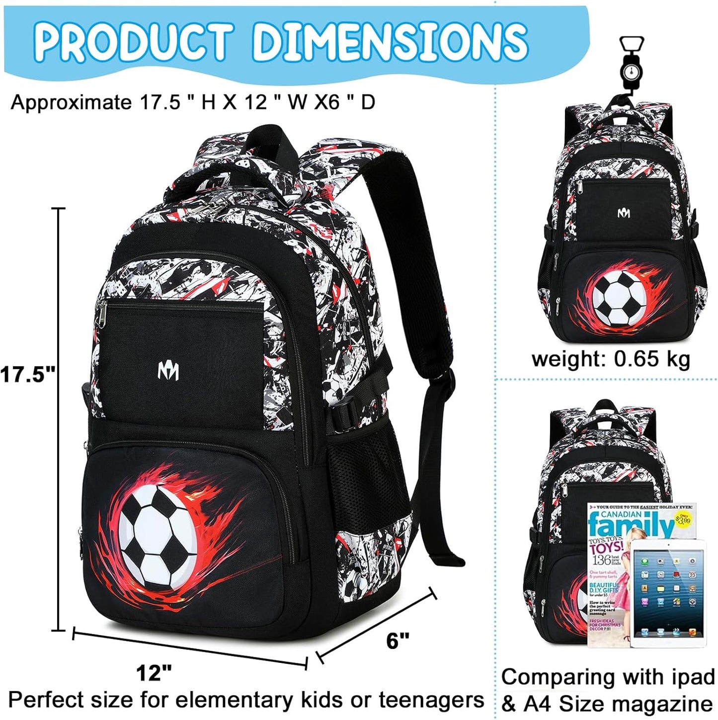 Bluboon Kids Backpack Boys Camo Bookbag Teens Elementary School Bag Daypack Travel Back Pack Middle school (Black White and Red Graffiti)