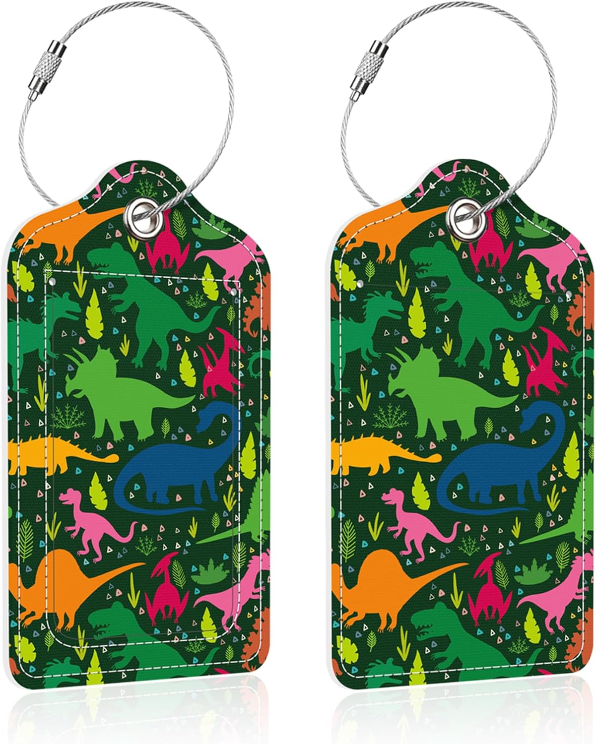 2 Pack Luggage Tag for Suitcase,Colored Dinosaur PU Leather Suitcase Tags Identifiers with Privacy Name Address Labels and Steel Loop for Women Men Travel