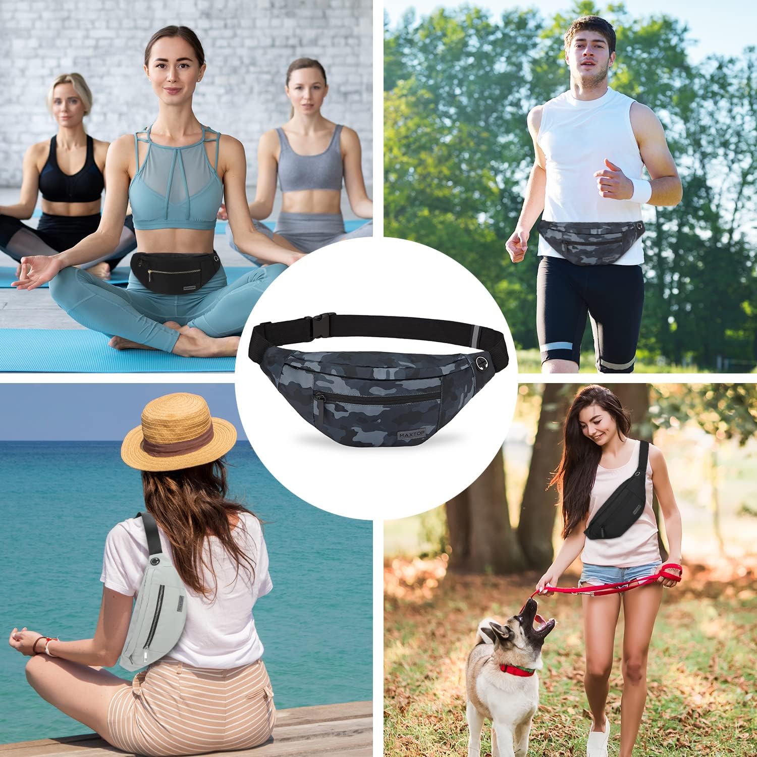 MAXTOP Large Crossbody Fanny Pack with 4-Zipper Pockets,Gifts for Enjoy Sports Festival Workout
