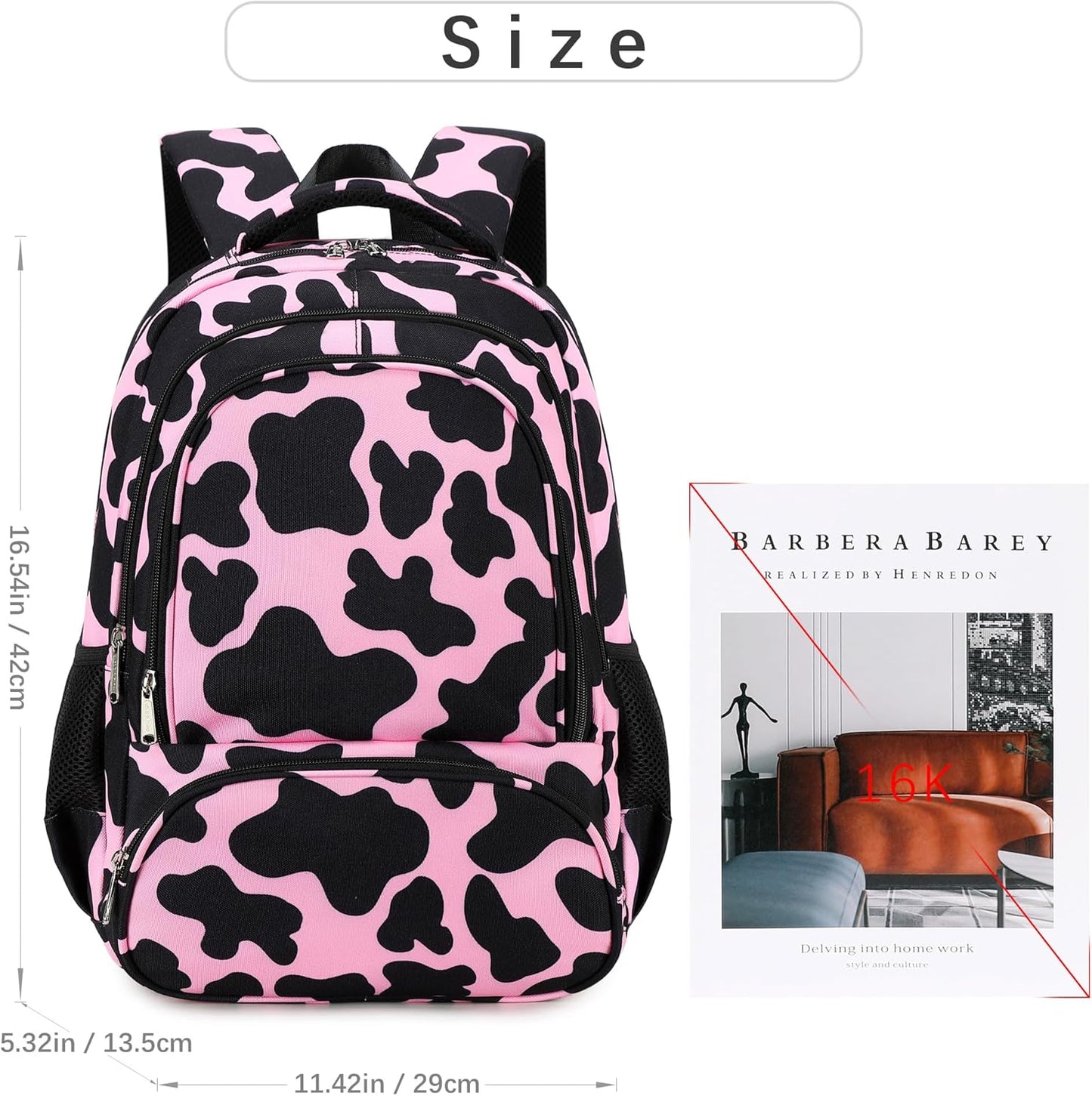abshoo Lightweight Kids Backpack For School Girls Teens Bookbag Kindergarten Elementary School Bags (Cow Print Pink)