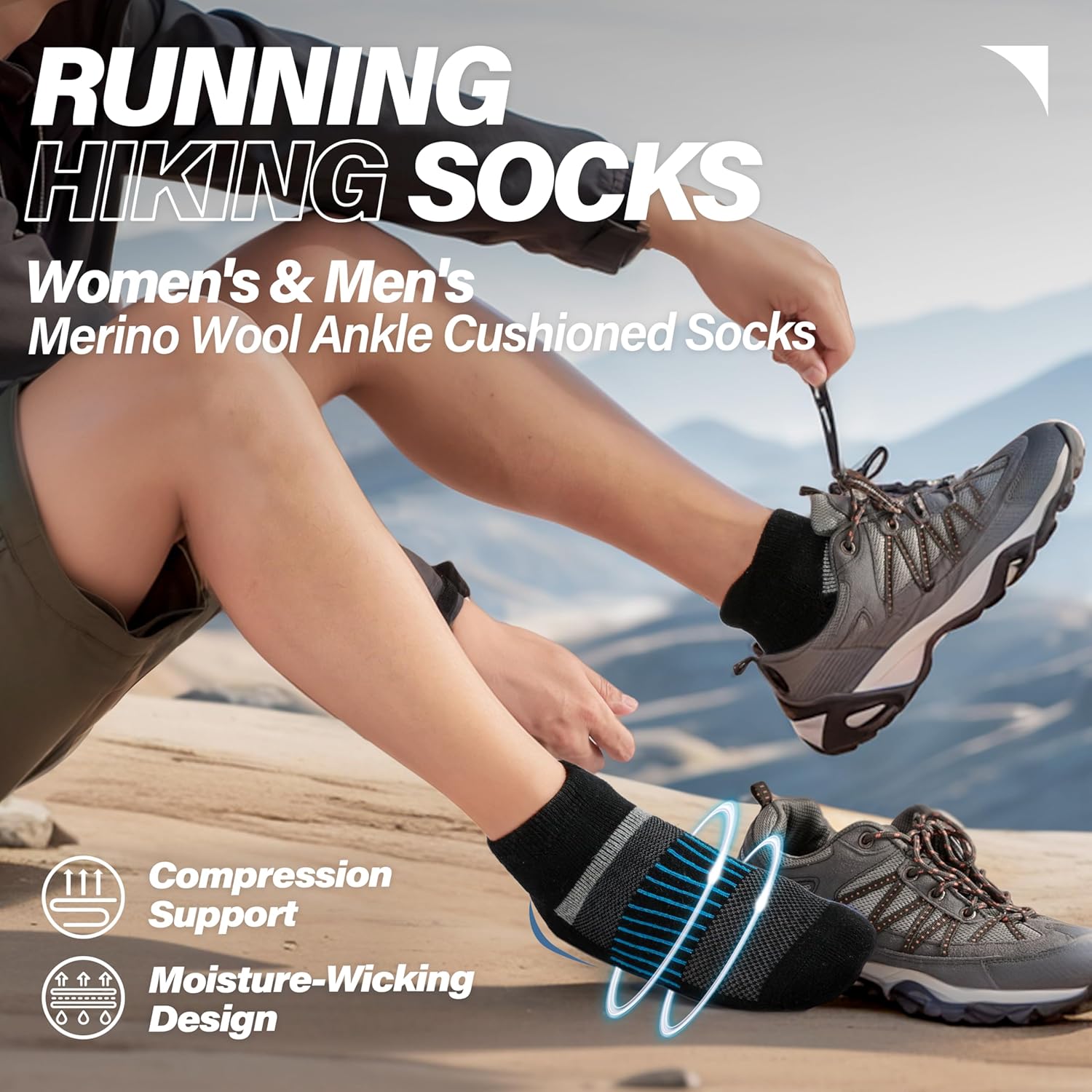 6 Pairs Merino Wool Ankle Running Hiking Socks Compression Support Breathable Thick Cushion No Show