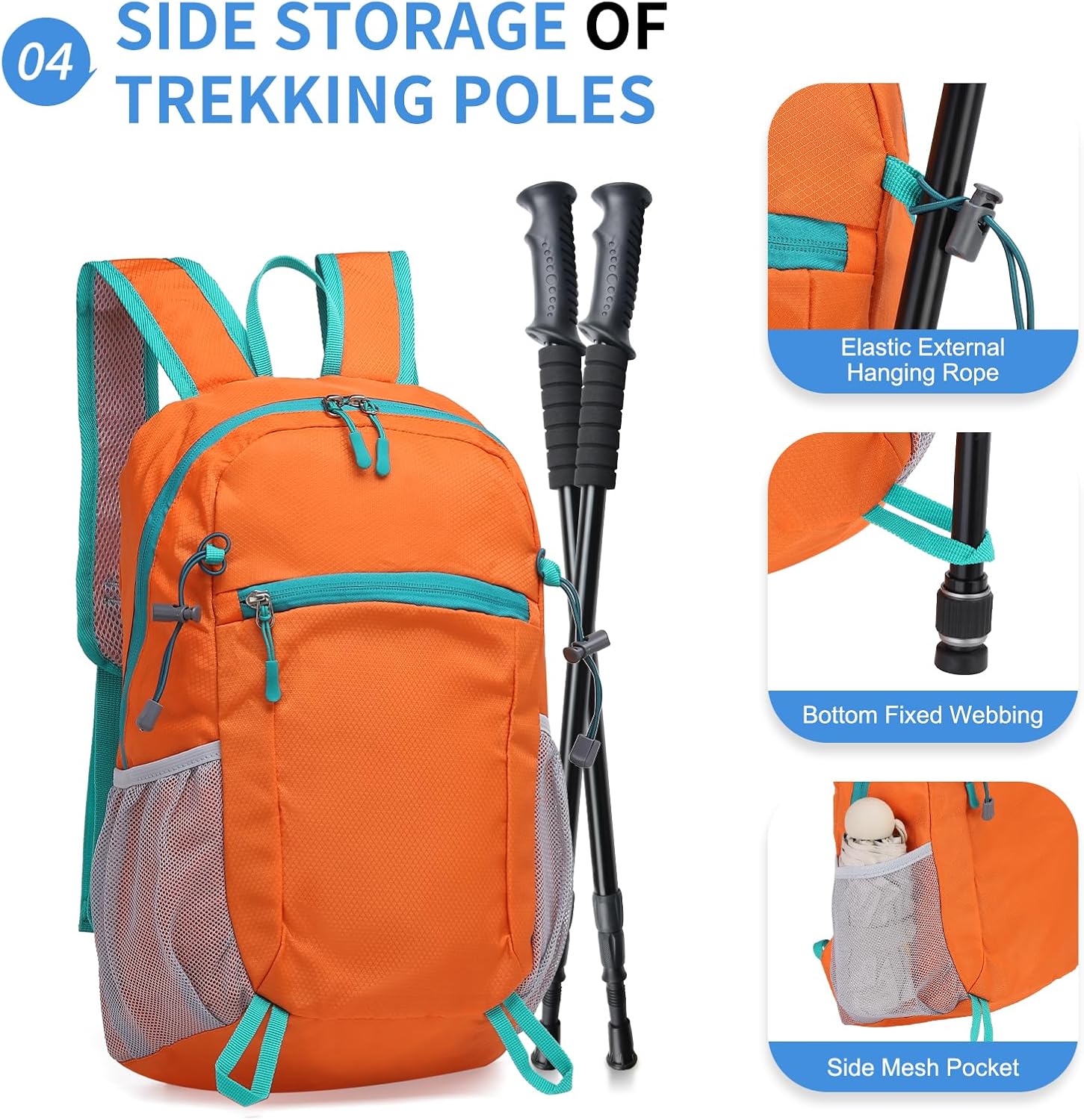 Hiking Daypack Packable, Camping Backpack Water Resistant Lightweight Polyester for Men Women