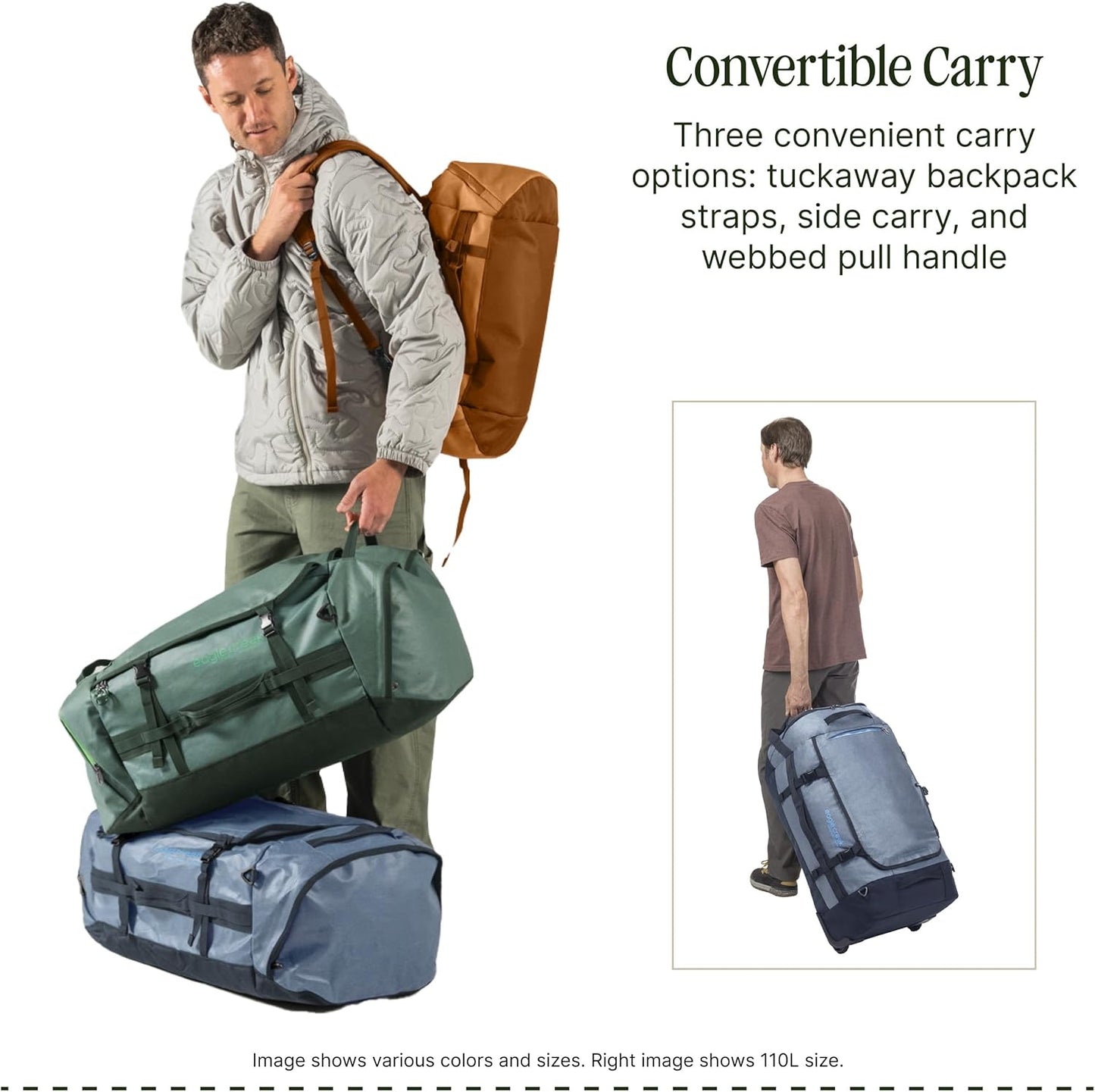 Eagle Creek Cargo Hauler Wheeled Duffel - Durable Duffel Bag for Travel - Easy Access Compartment - Deployable Backpack Straps - Lockable Zipper Opening - Duck Green - 130L