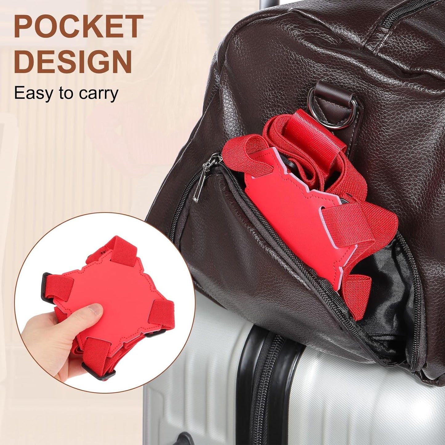 MECCANIXITY Luggage Strap Bag Bungee Elastic Suitcase Adjustable Belt for Suitcases Add A Bag Easy to Travel, Red