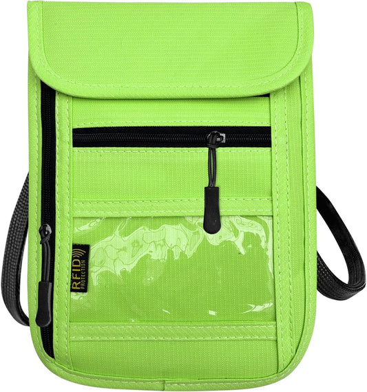 RFID Blocking Travel Neck Wallet Pouch and Passport Holder, Travel Neck Pouch Passport Holder for Women & Men - Green