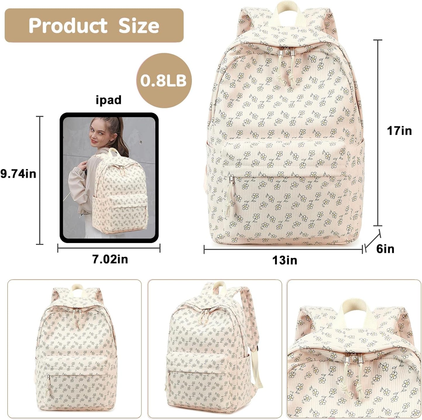 School Backpack for Teen Girls Bookbags Elementary High School Corduroy Laptop Bags Women Travel Daypacks