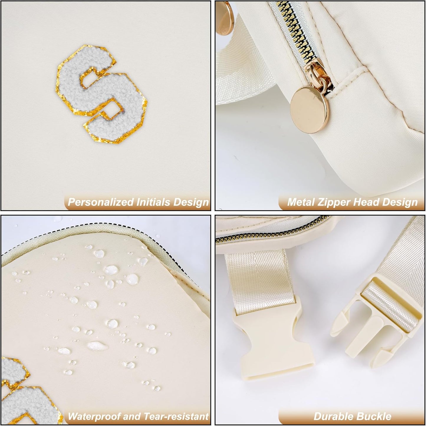 Essentials for Girls - Travel & Teen Girl Essentials, Fashion Waist Packs - Cute Trendy Stuff Belt Bag, Initial White, Cream