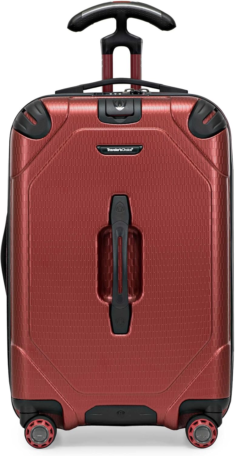 Traveler's Choice Maxporter II Hardside Polycarbonate Suitcase with Spinner Wheels, TSA Lock, Red, 22" Carry-On Luggage