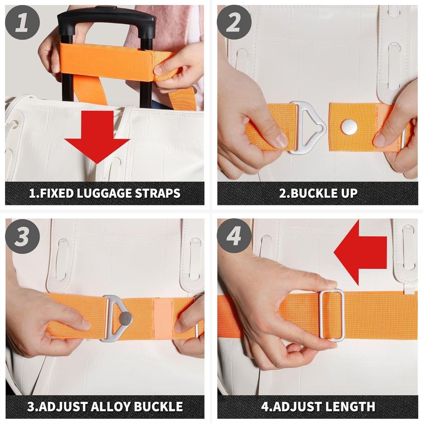 TOOVREN 2-in-1 Luggage Straps Add a Bag Bungees Travel Belt for Luggage Strap for Backpack Attachment Over Handle Carry On Bag Adjustable Elastic Suitcases Belt Travel Accessories Orange