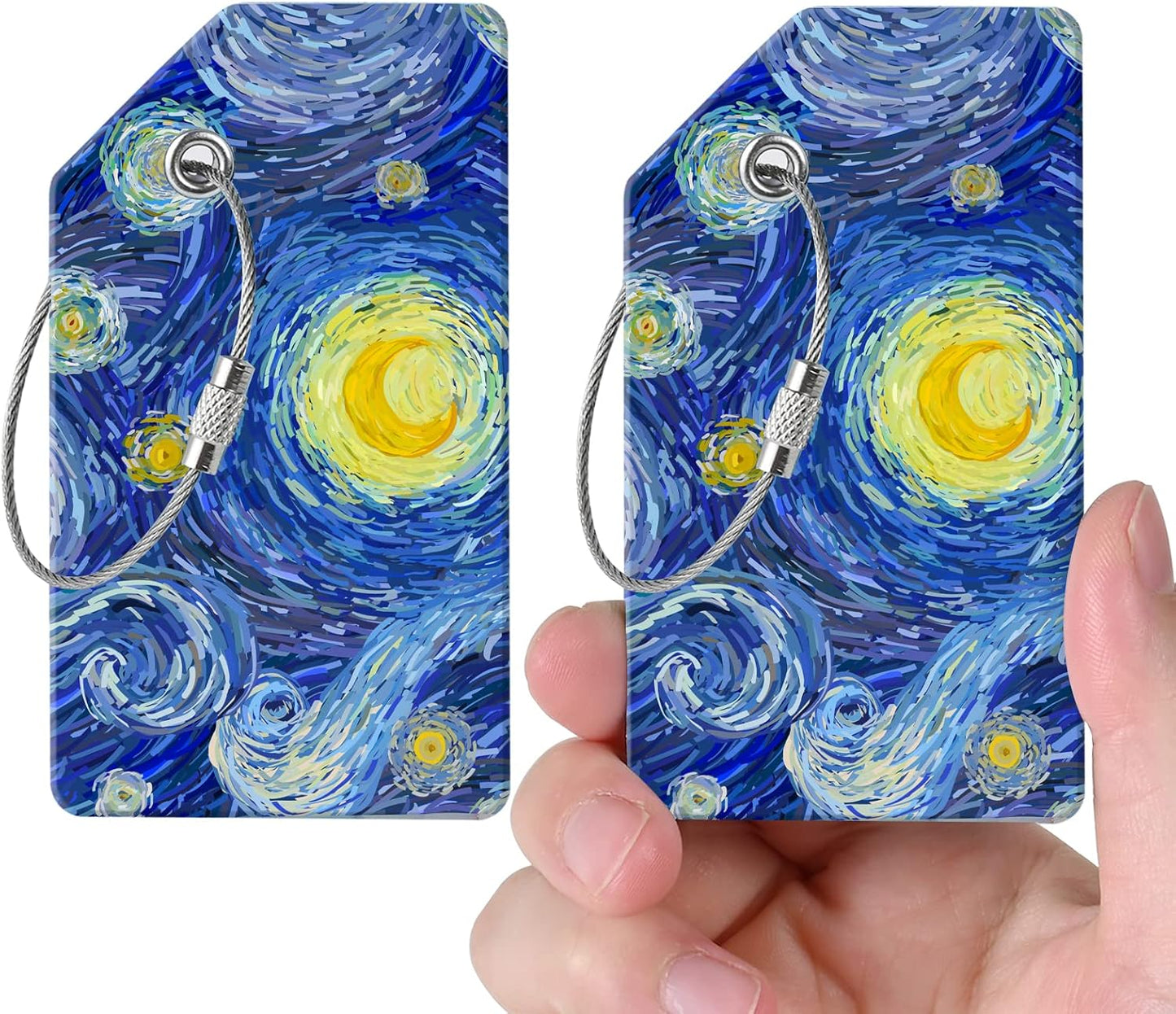 2 Luggage Tags, (1" Smaller Than Traditional) Perfect for Quick Luggage Identification with Stainless Steel Ring and Address Card for Travel and Luggage (Moon)
