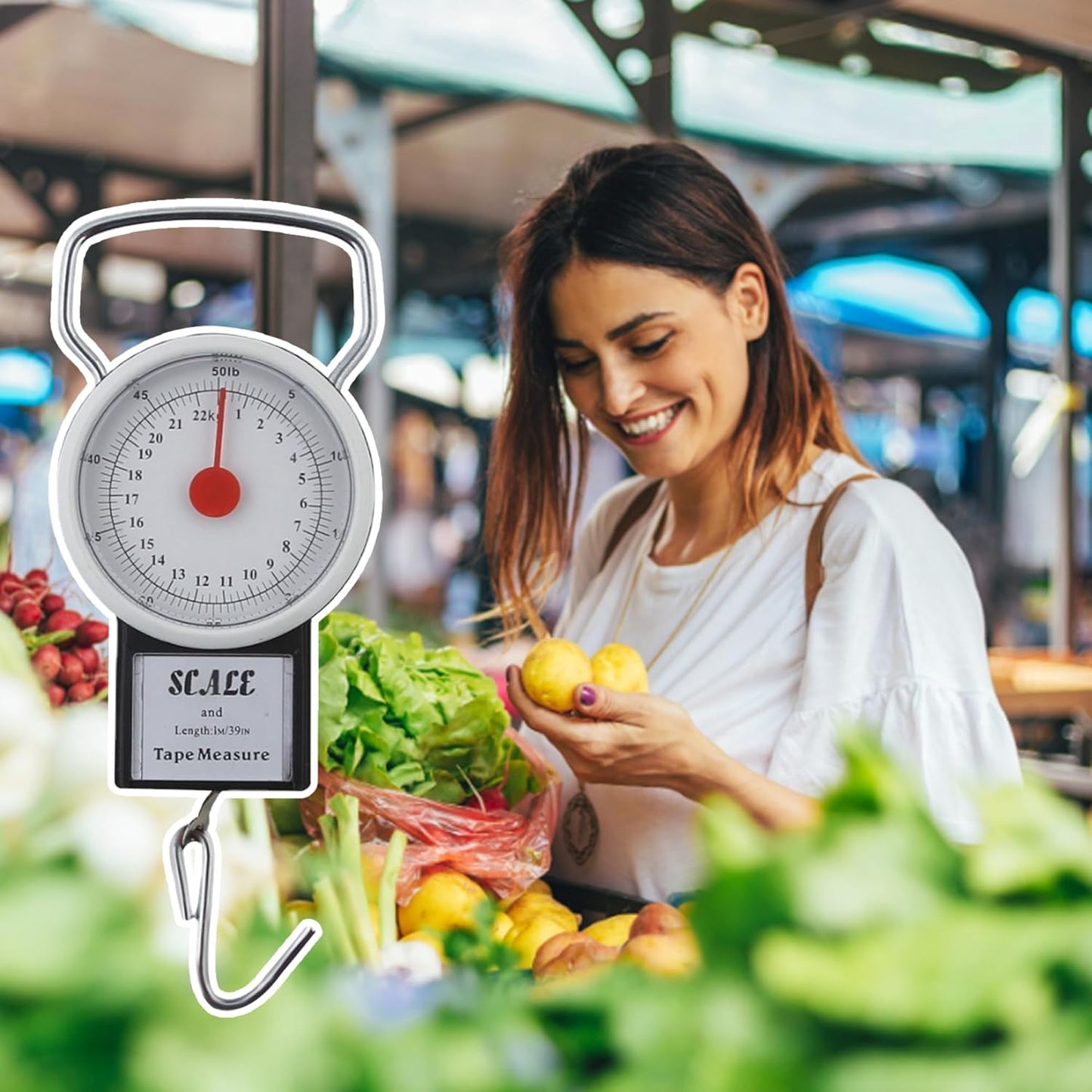Manual Luggage Scale 22kg Portable Travel Scales for Luggage Weight Scale with 1m Tape and Adjustable Scale Hanging Suitcase Scales for Package Weighing, Manual Luggage Scale