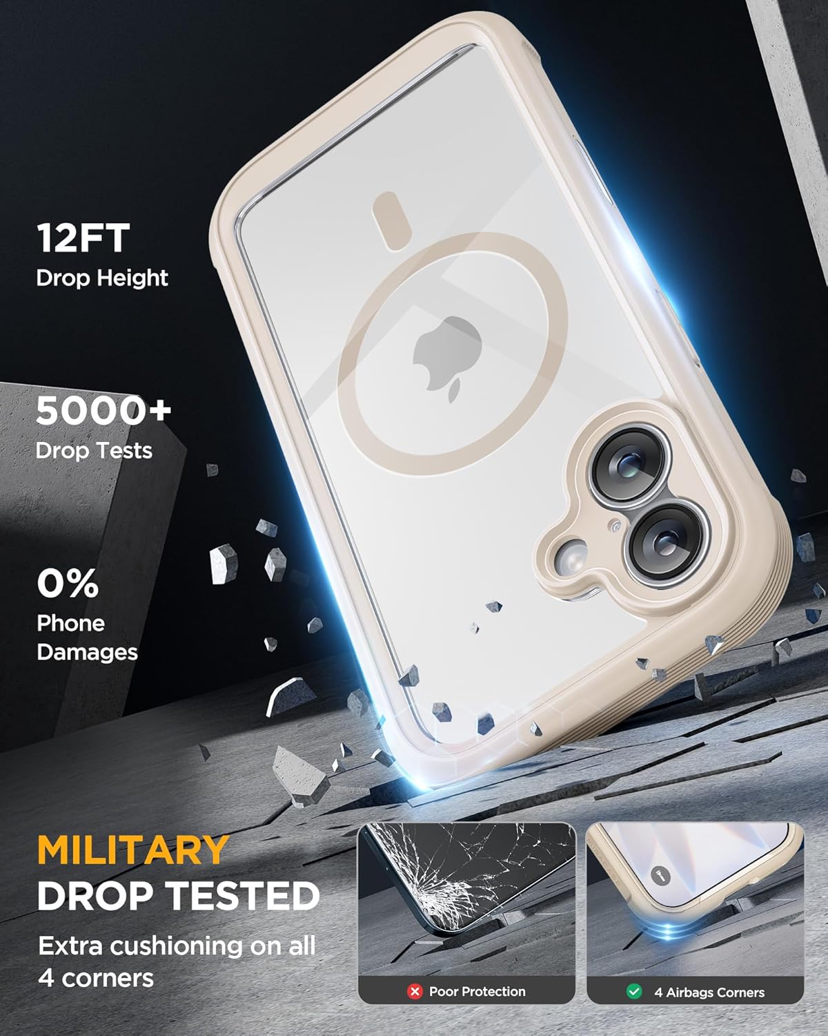 Miracase for iPhone 17 Case 6.3'', Full-Body Military Grade Drop Protection Outdoor Phone case with Built-in Glass Screen &Camera Control,Easy Installation,No Gap,Compatible with MagSafe, Gold