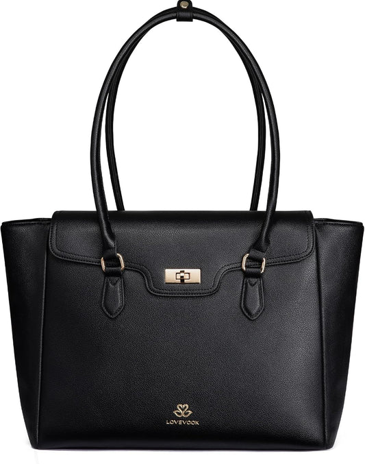 LOVEVOOK Laptop Bag for Women Soft Leather Work Bag, Office Shoulder Tote Purse with Flap Briefcase for Teacher Nurse