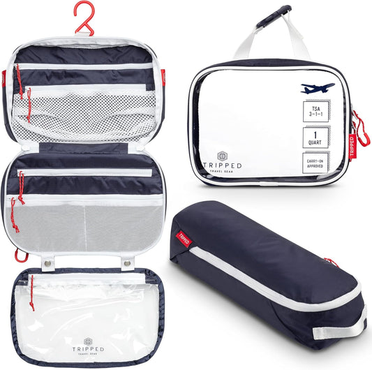 Toiletry Bag Kit Set: Hanging Travel Toiletry Bag + 311 TSA Cosmetic Liquid Bag + Ultralight Accessory Organizer Pouch