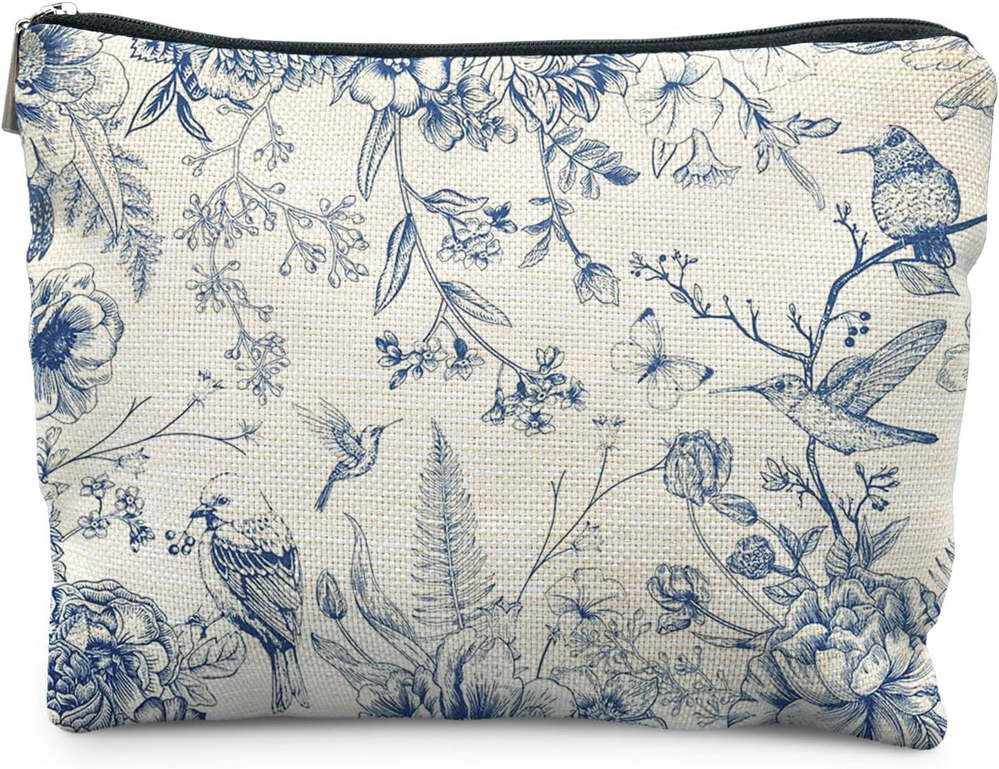Chinoiserie Floral Makeup Bag, Chinoiserie Decor Cosmetic Bag Toiletry Bag for Women, Floral Bird Makeup Bag, Chinoiserie Makeup Pouch