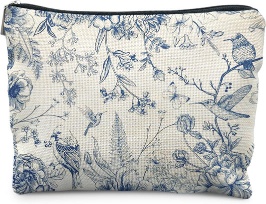 Chinoiserie Floral Makeup Bag, Chinoiserie Decor Cosmetic Bag Toiletry Bag for Women, Floral Bird Makeup Bag, Chinoiserie Makeup Pouch