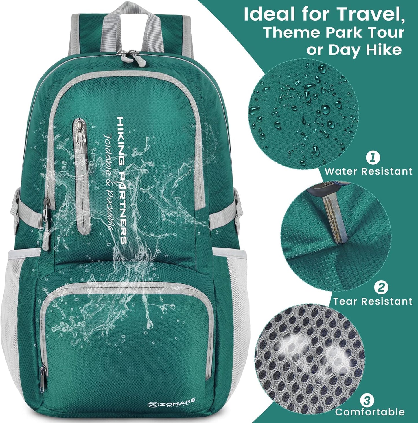 ZOMAKE Lightweight Packable Backpack, 35L Light Foldable Hiking Backpacks Water Resistant Collapsible Daypack for Travel(Dark Green)