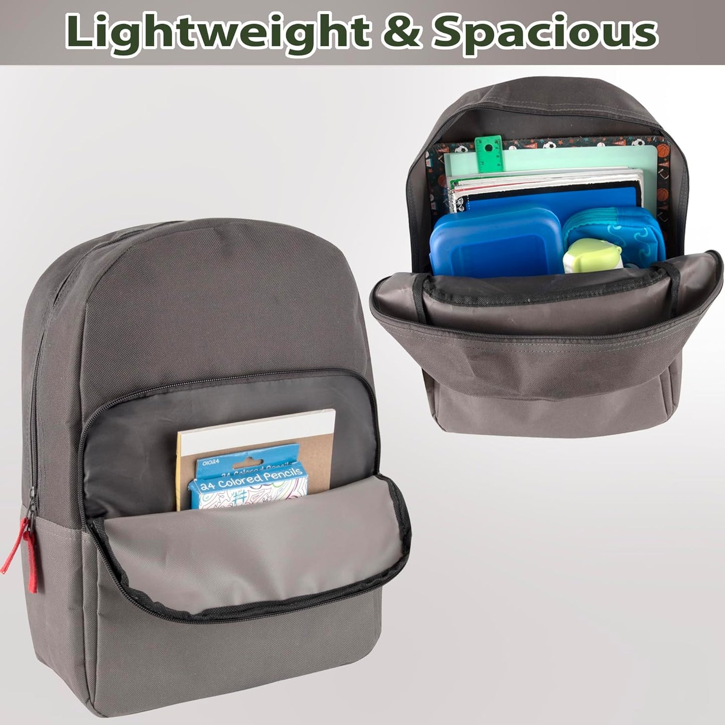 Color Block Backpacks for School Boys and Girls, 15 Inch Two Tone Colorful Small Travel Backpack for Kids (Grey)
