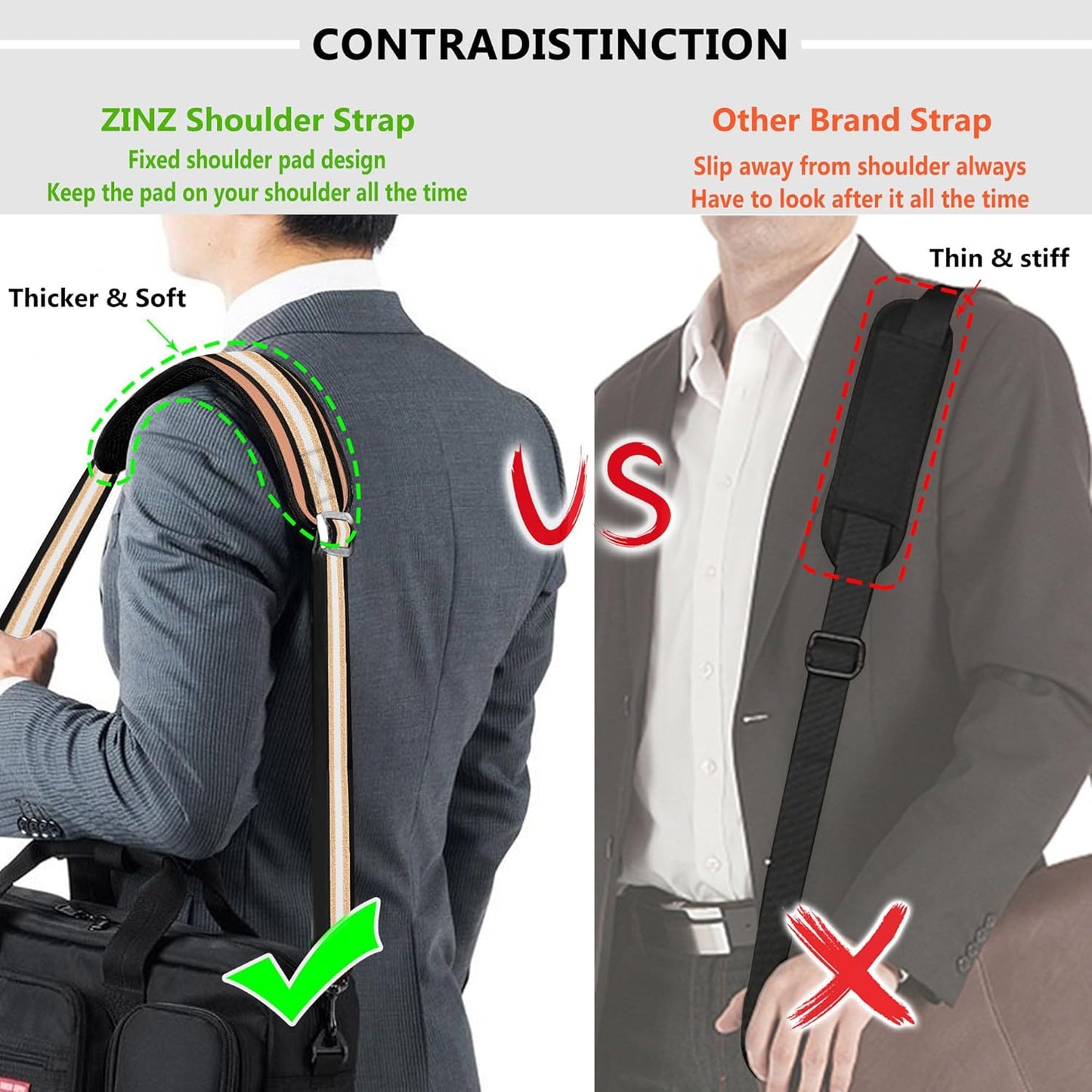 ZINZ Shoulder Strap, 57" Padded Adjustable Shoulder Bag Straps Replacement for Bags with D-Ring（TH01B05）