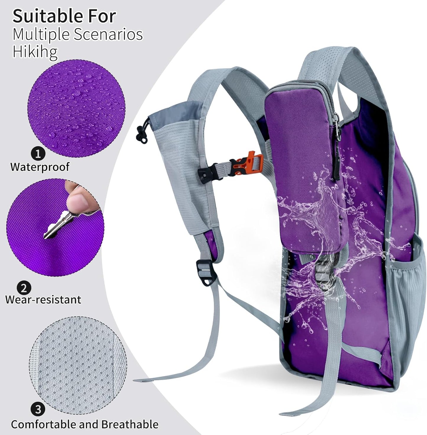 Hiking Backpack 10L/15L Small Daypack Lightweight Packable Travel Foldable Water Resistan for Women Men (Deep Purple, 10L)