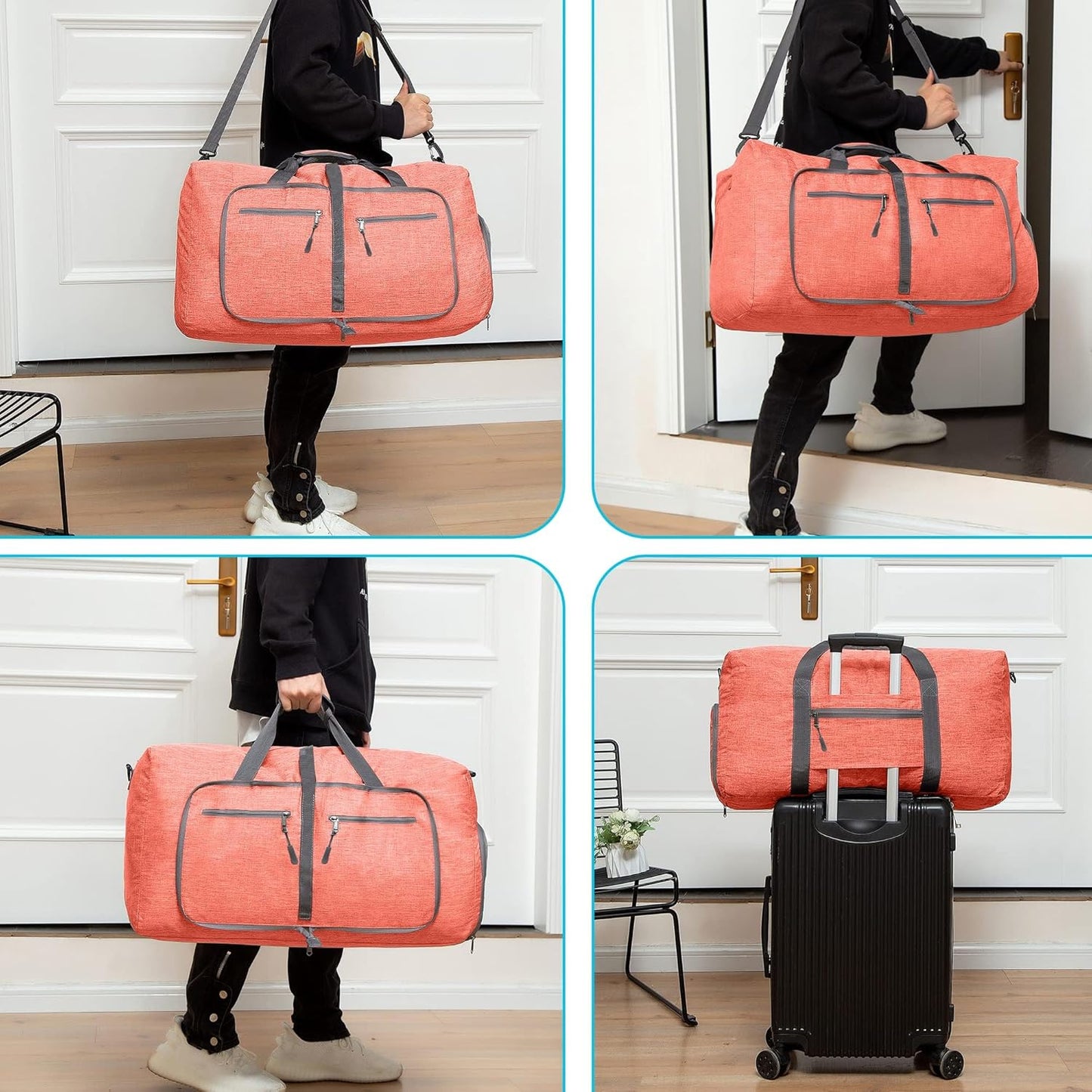 Vomgomfom 65L/85L/115L Foldable Travel Duffle Bag, Lightweight Checked Luggage with Shoe